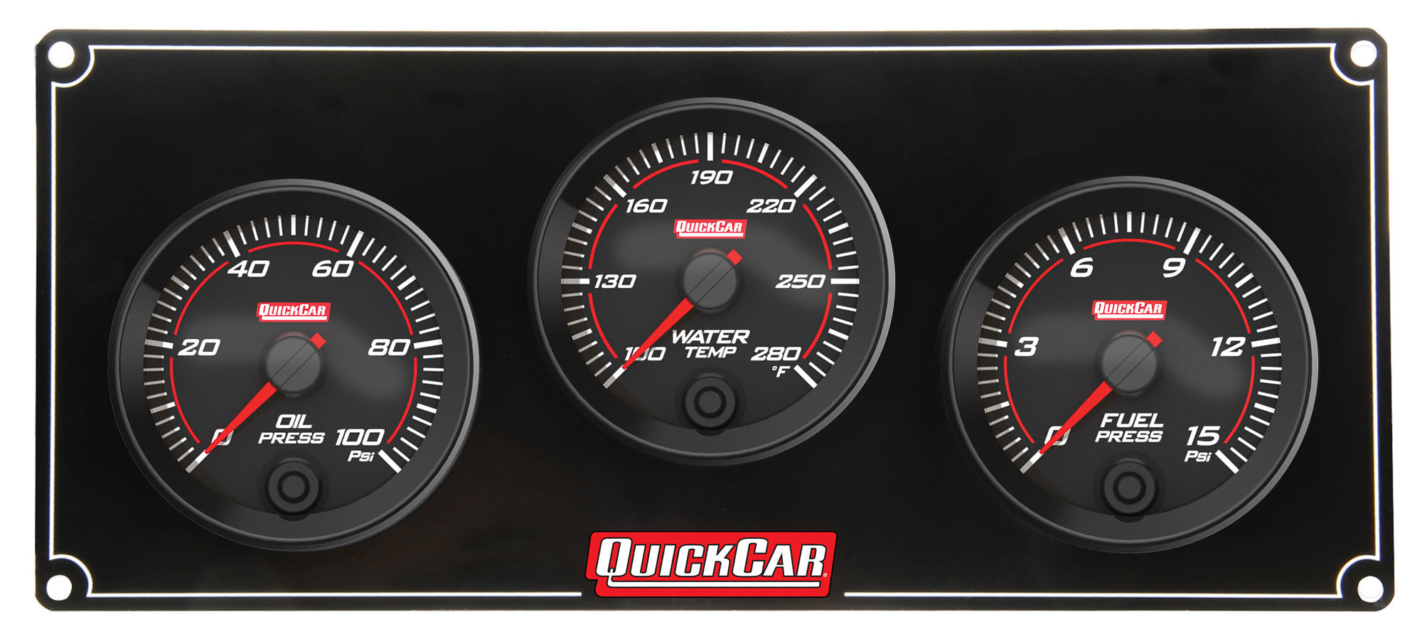 QuickCar Racing Products QRP69-3012 Redline 3-Gauge Panel Assembly with Fuel, Oil Pressure and Water Temperature, 2-5/8 Inch Diameter, Black Face