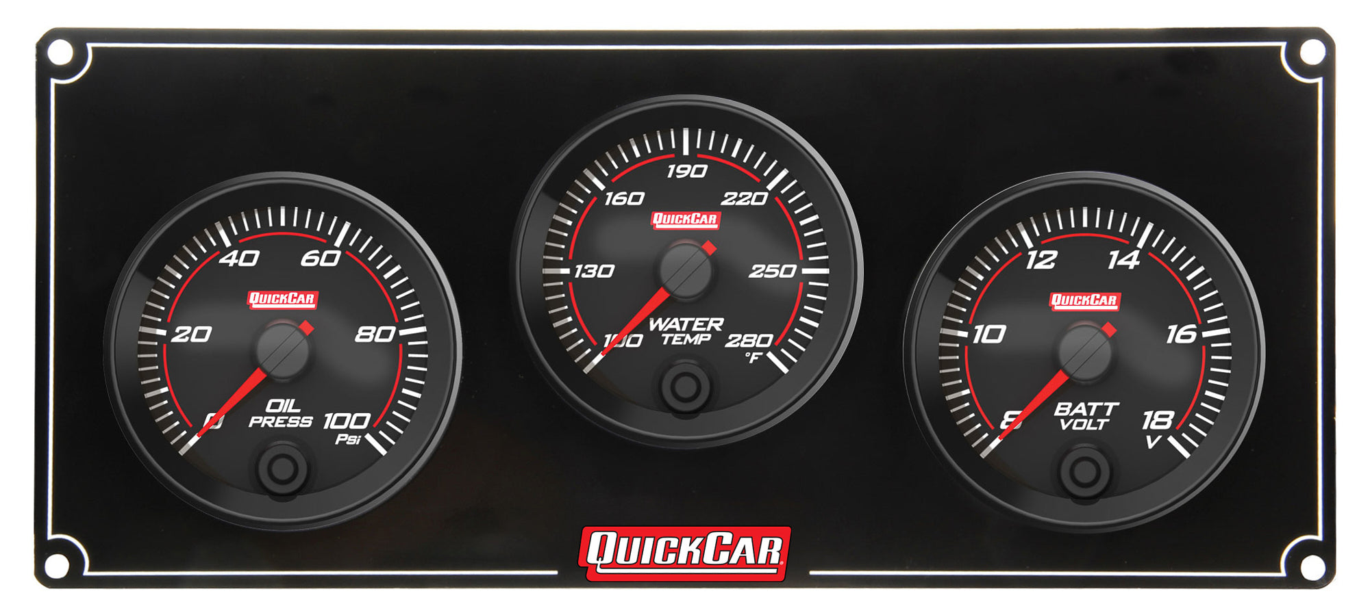 QuickCar Racing Products QRP69-3017 Redline 3 Gauge Panel with Oil Pressure, Water Temperature, and Volt Meter, 2-5/8 Inch Diameter, Black Face