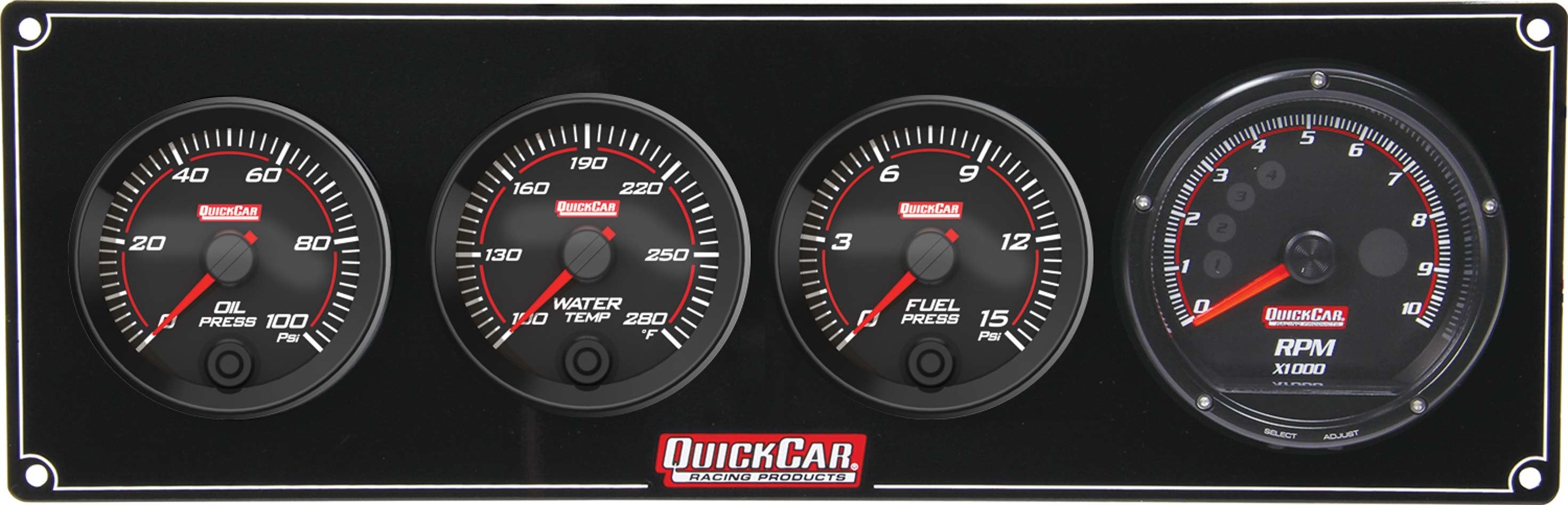 QuickCar Racing Products QRP69-3042 Redline 3-Inch Gauge Panel Assembly with Fuel Pressure, Oil Pressure, Water Temperature, and Recall Tachometer