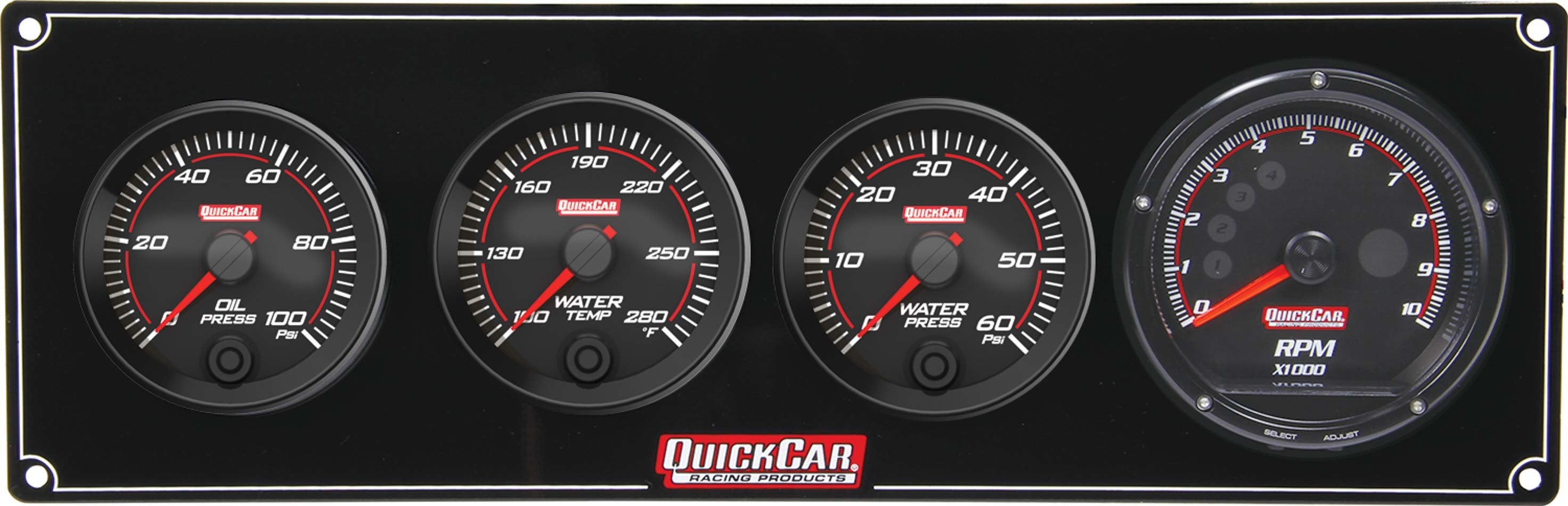 QuickCar Racing Products QRP69-3046 Redline 3-in Gauge Panel with Oil Pressure, Water Temperature, Water Pressure, and Recall Tachometer