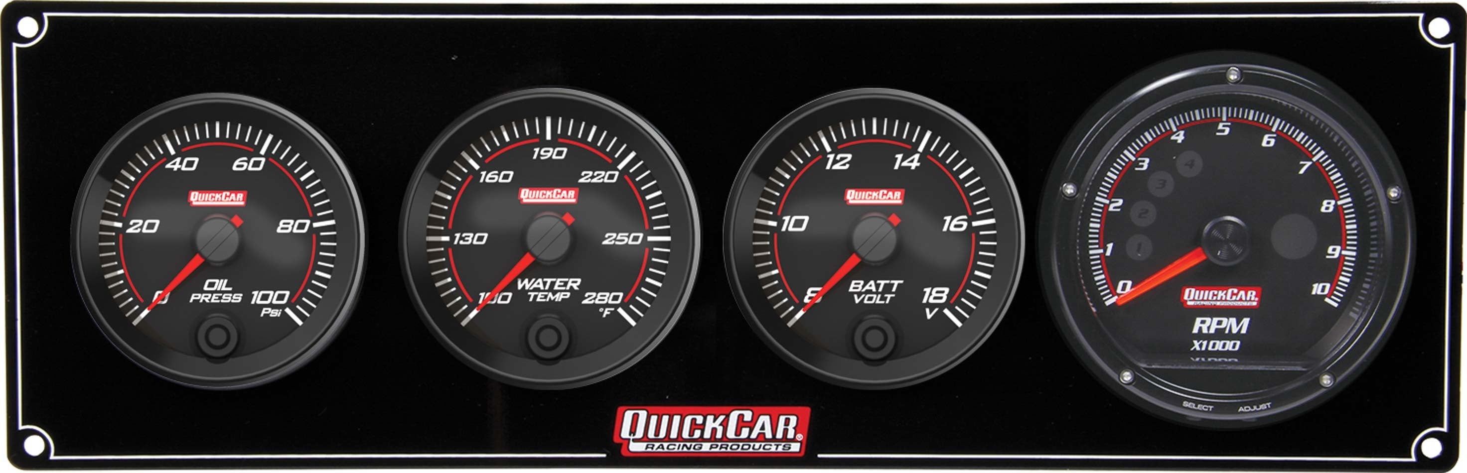 QuickCar Racing Products QRP69-3047 Redline 3-Inch Gauge Panel Assembly with Oil Pressure, Water Temperature, Volt Meter, and Recall Tachometer