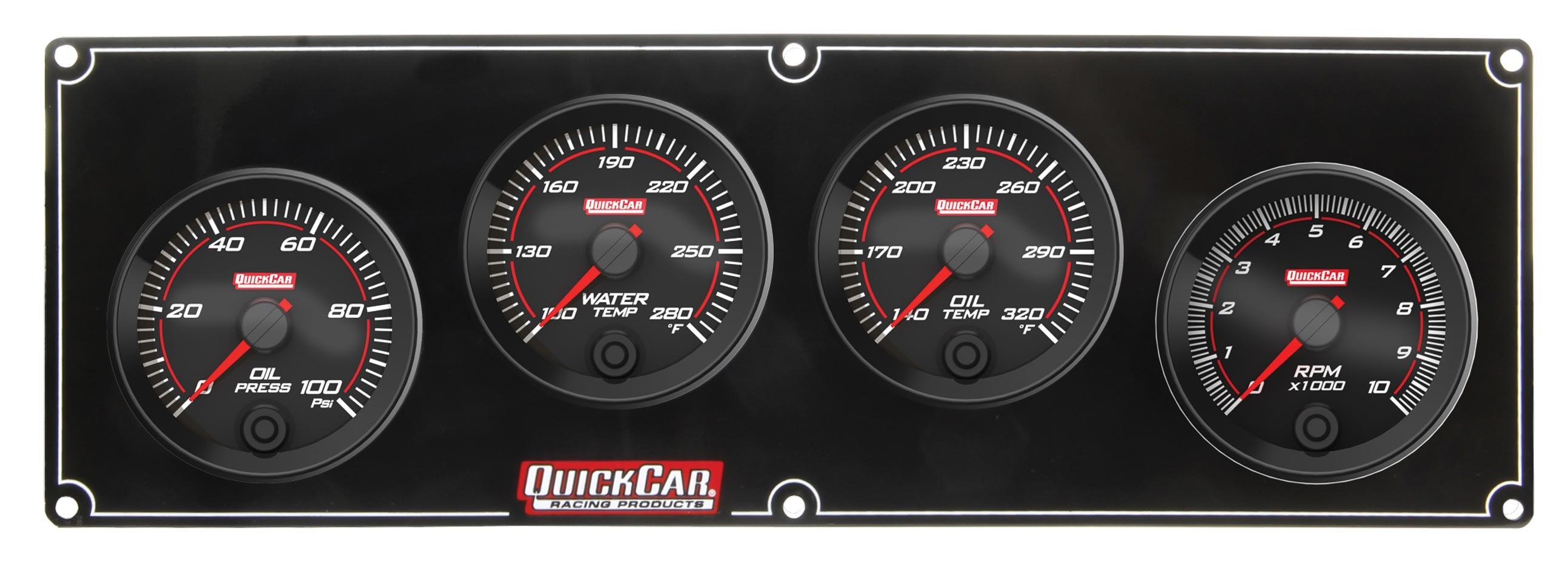 QuickCar Racing Products Redline 3-1 Gauge Panel Assembly with Oil Pressure, Oil Temperature, Tachometer, and Water Temperature - 2-5/8 Inch Diameter, Black Face