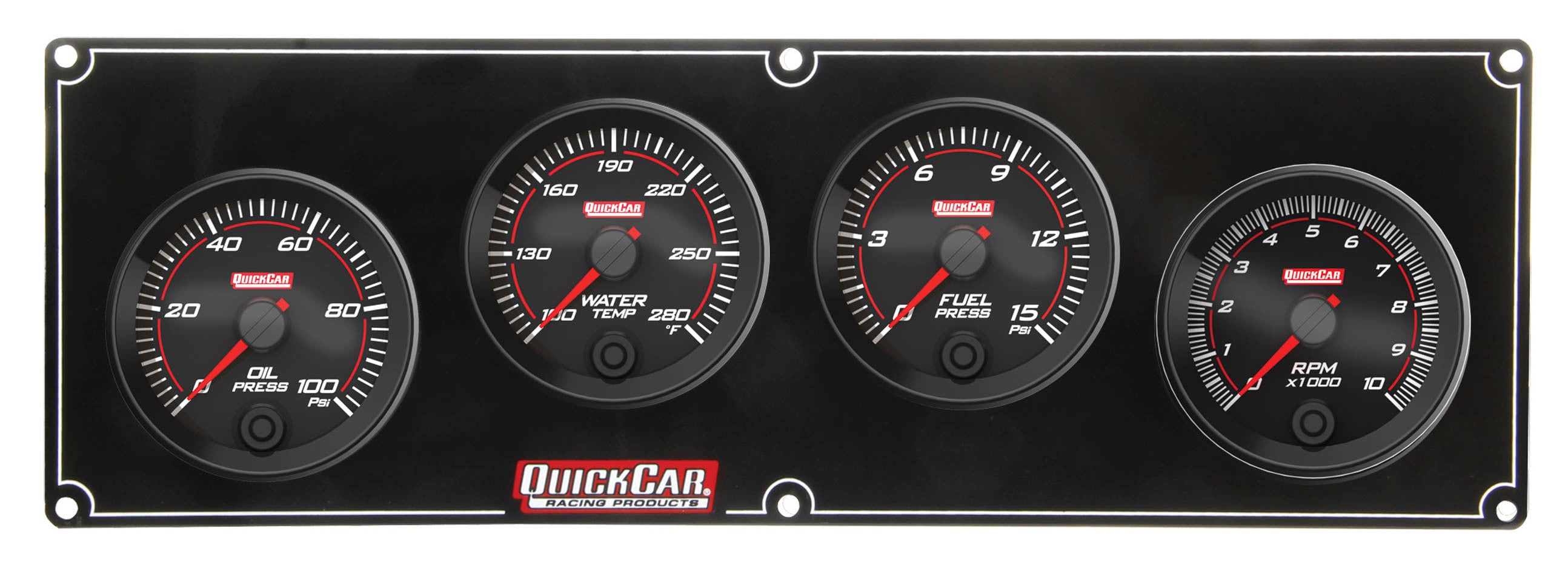 QuickCar Racing Products Redline 3-1 Gauge Panel Assembly with Fuel, Oil Pressure and Water Temperature, 2-5/8 Inch Tachometer, Black Face