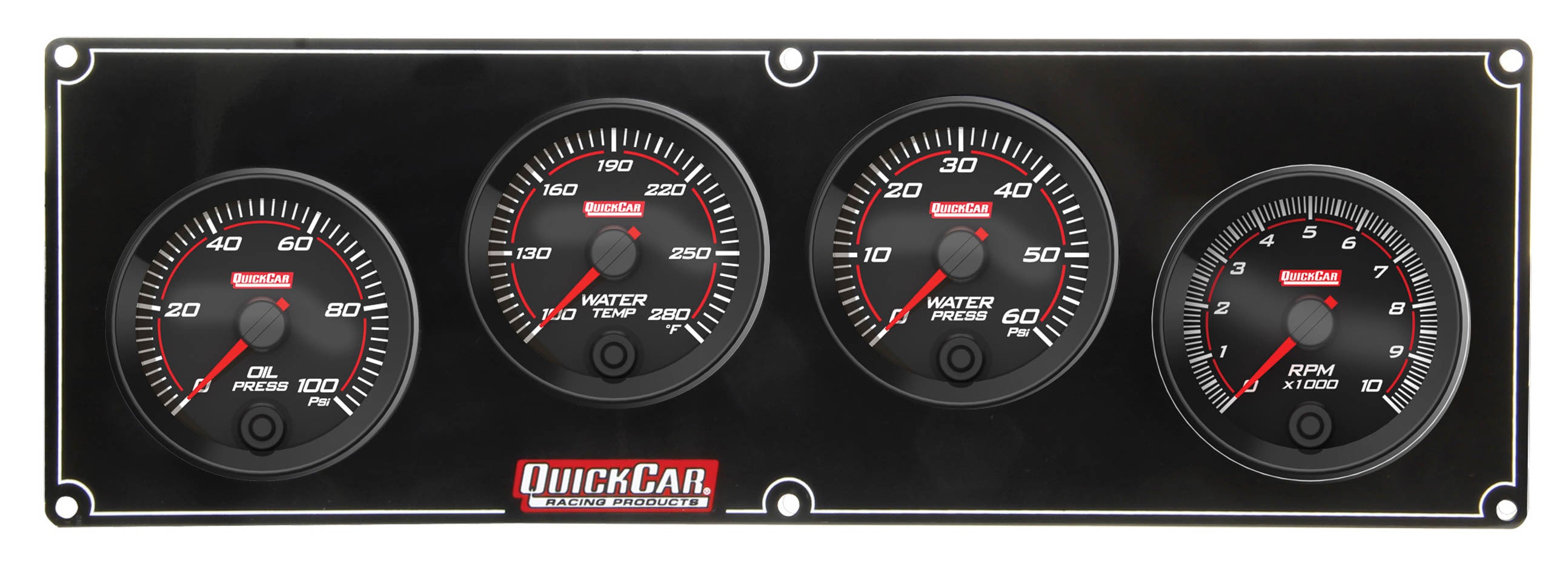 QUICKCAR Racing Products Redline 3-1 Gauge Panel Assembly with Oil Pressure, Water Temperature, Water Pressure, and 2-5/8 Inch Tachometer