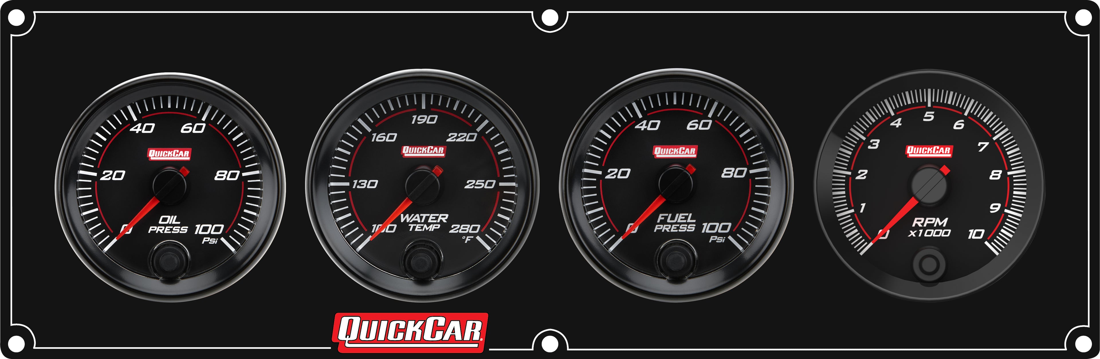 QuickCar Racing Products QRP69-3248 RedLine Gauge Panel Assembly with Oil Pressure, Water Temperature, Fuel Pressure, and Tachometer