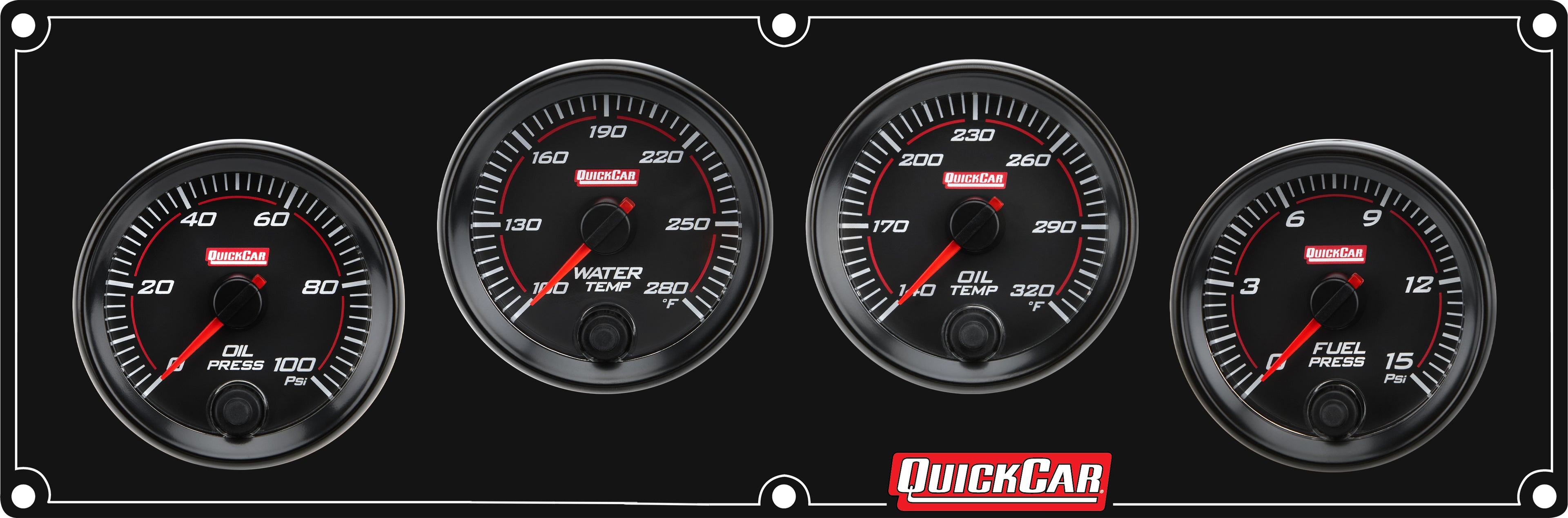 QuickCar Racing Products QRP69-4021 Redline Gauge Panel Assembly with Fuel Pressure, Oil Pressure, Oil Temperature, and Water Temperature Gauges