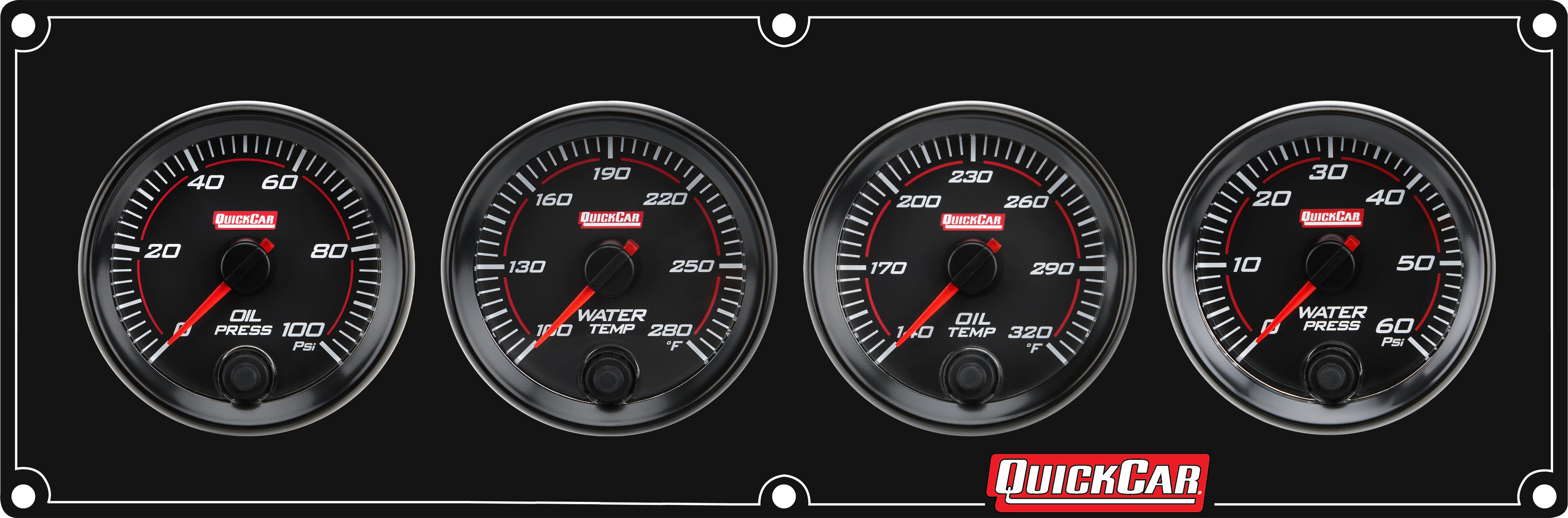 QuickCar Racing Products QRP69-4023 RedLine Gauge Panel Assembly with Oil Pressure, Water Temperature, Oil Temperature, and Water Pressure Gauges