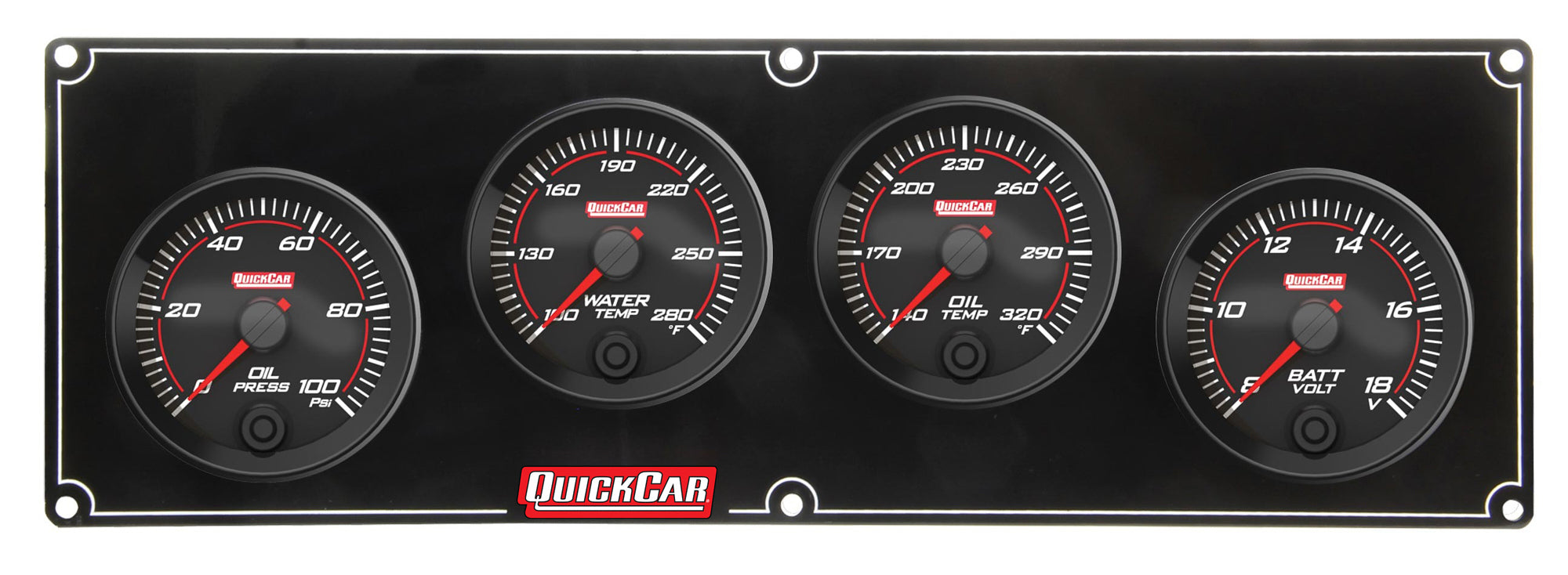 QUICKCAR Racing Products 69-4027 Redline 4-Gauge Panel Assembly with Oil Pressure, Oil Temperature, Volt, and Water Temperature Gauges
