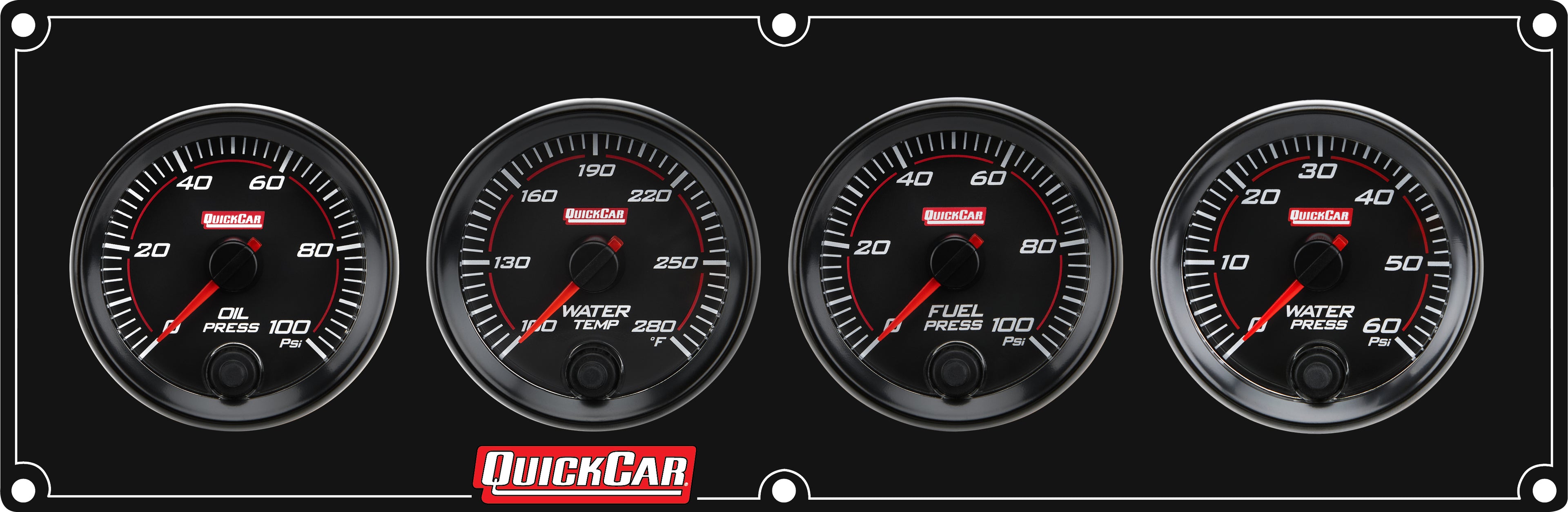 QuickCar Racing Products QRP69-4028 RedLine Gauge Panel Assembly with Oil Pressure, Water Temperature, Fuel Pressure, and Water Pressure Gauges
