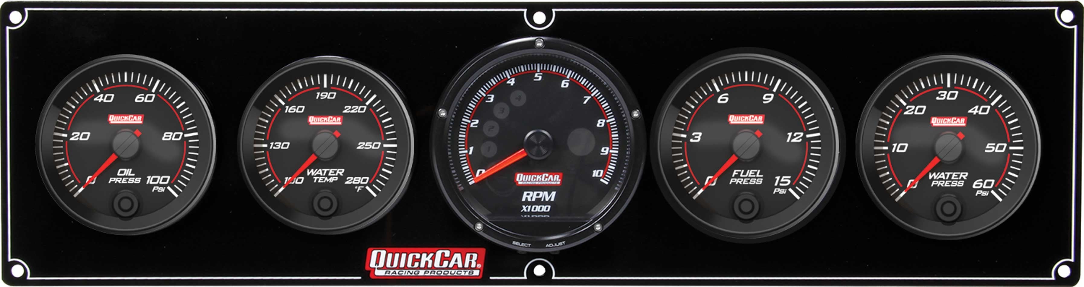 QuickCar Racing Products 69-4056 Redline 4-in-1 Gauge Panel Assembly with Recall Tachometer, 3 Inch / 2-5/8 Inch Diameter, Black Face