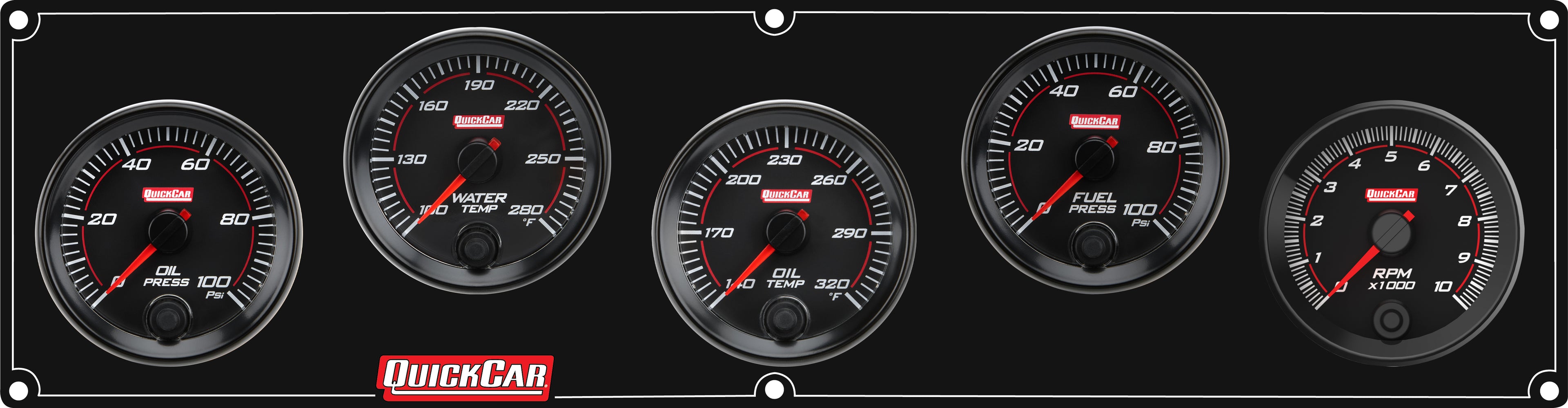 QuickCar Racing Products QRP69-4252 RedLine Gauge Panel Assembly with Oil Pressure, Water Temperature, Oil Temperature, Fuel Pressure, and Tachometer