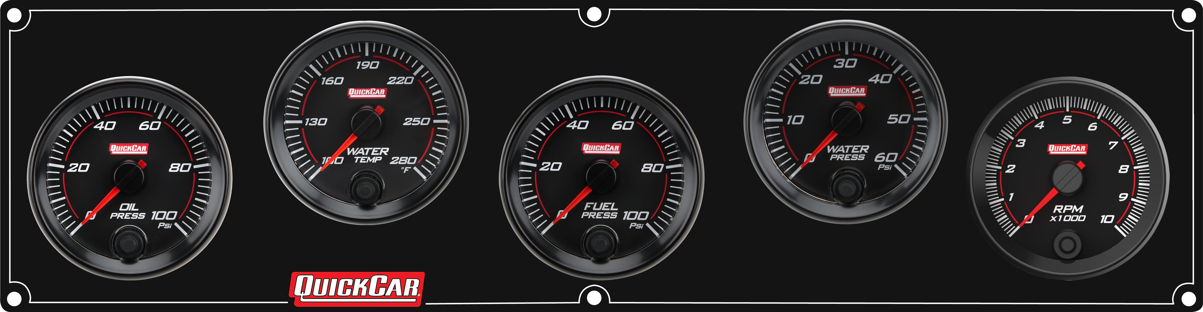 QuickCar Racing Products QRP69-4258 RedLine Gauge Panel Assembly with Oil Pressure, Water Temperature, Fuel Pressure, Water Pressure, and Tachometer