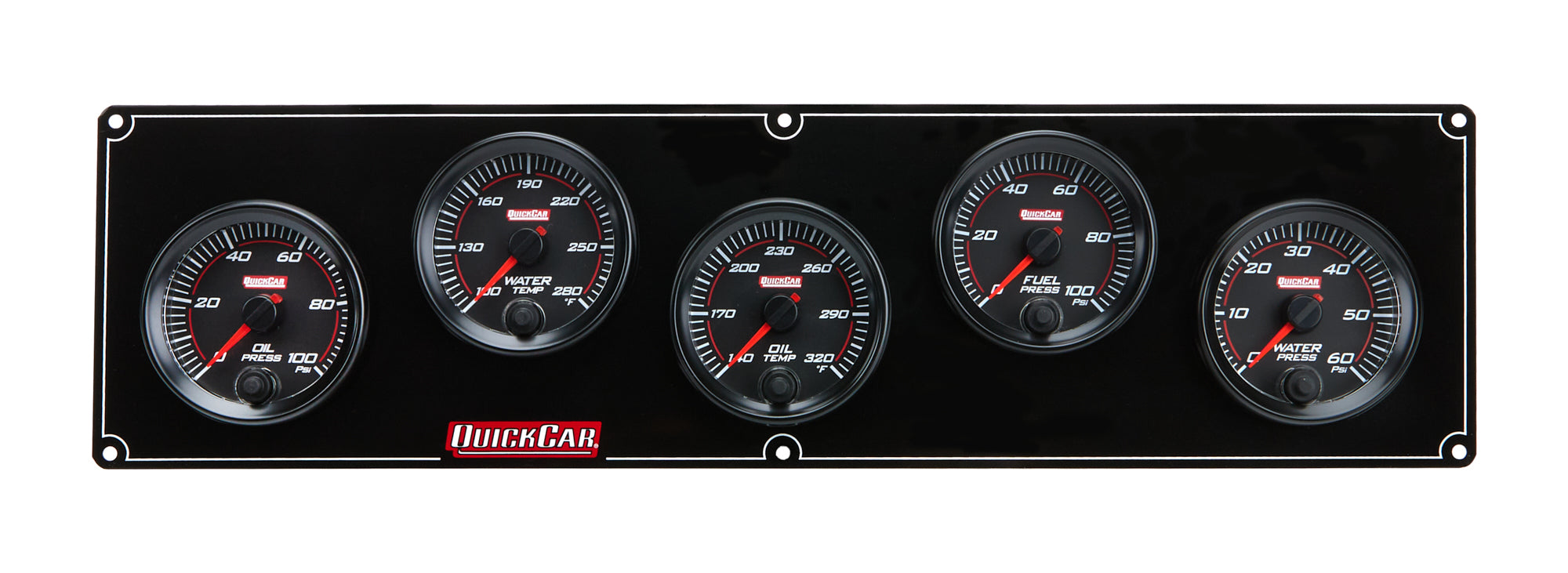 QuickCar Racing Products QRP69-5032 RedLine Gauge Panel Assembly with Oil Pressure, Water Temperature, Oil Temperature, Fuel Pressure, and Water Pressure Gauges