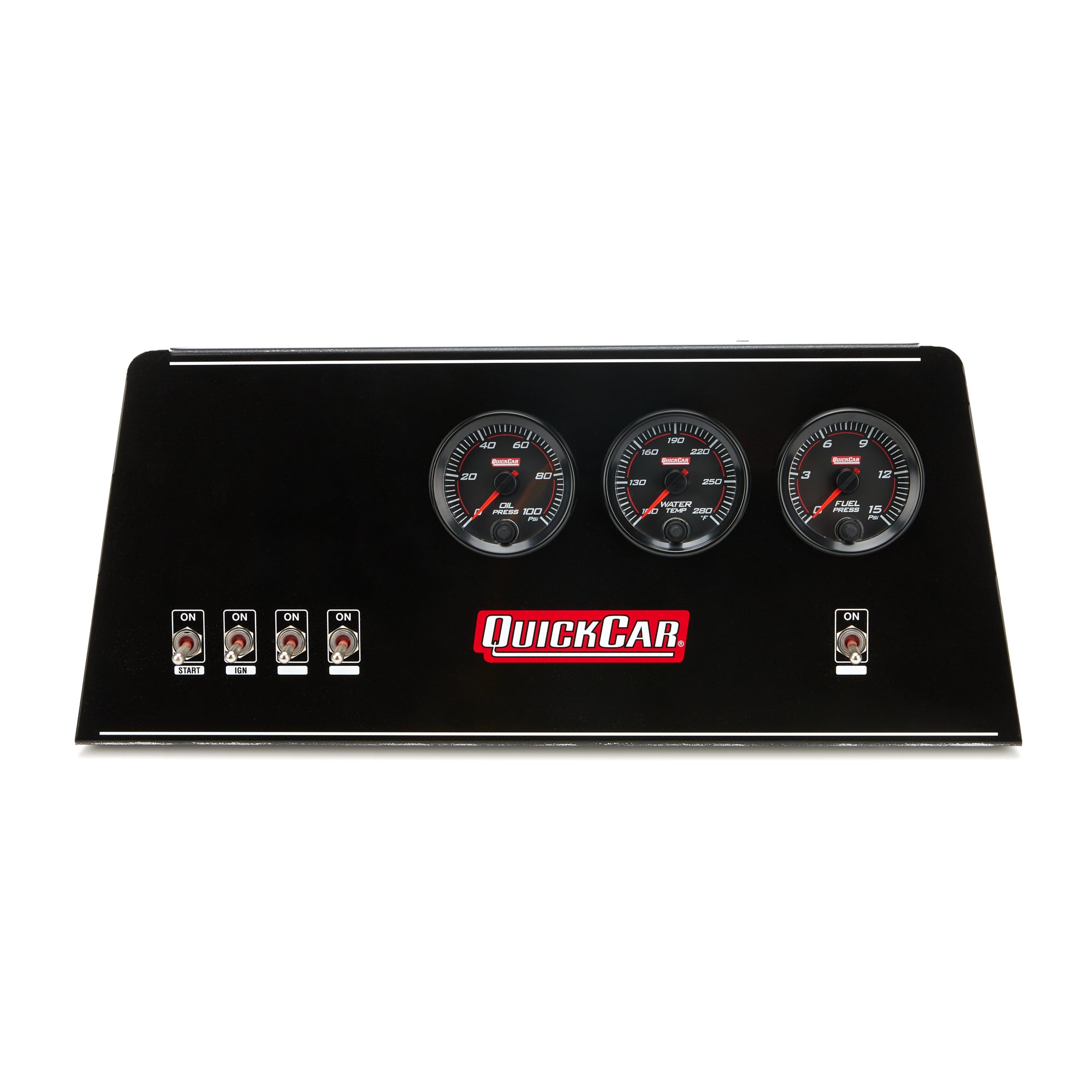 QUICKCAR RACING PRODUCTS QRP69-812-038 Gauge Panel Assembly Redline Single Ignition with Fuel, Oil, and Water Temperature Gauges, 2-5/8 Inch Diameter, Black Face