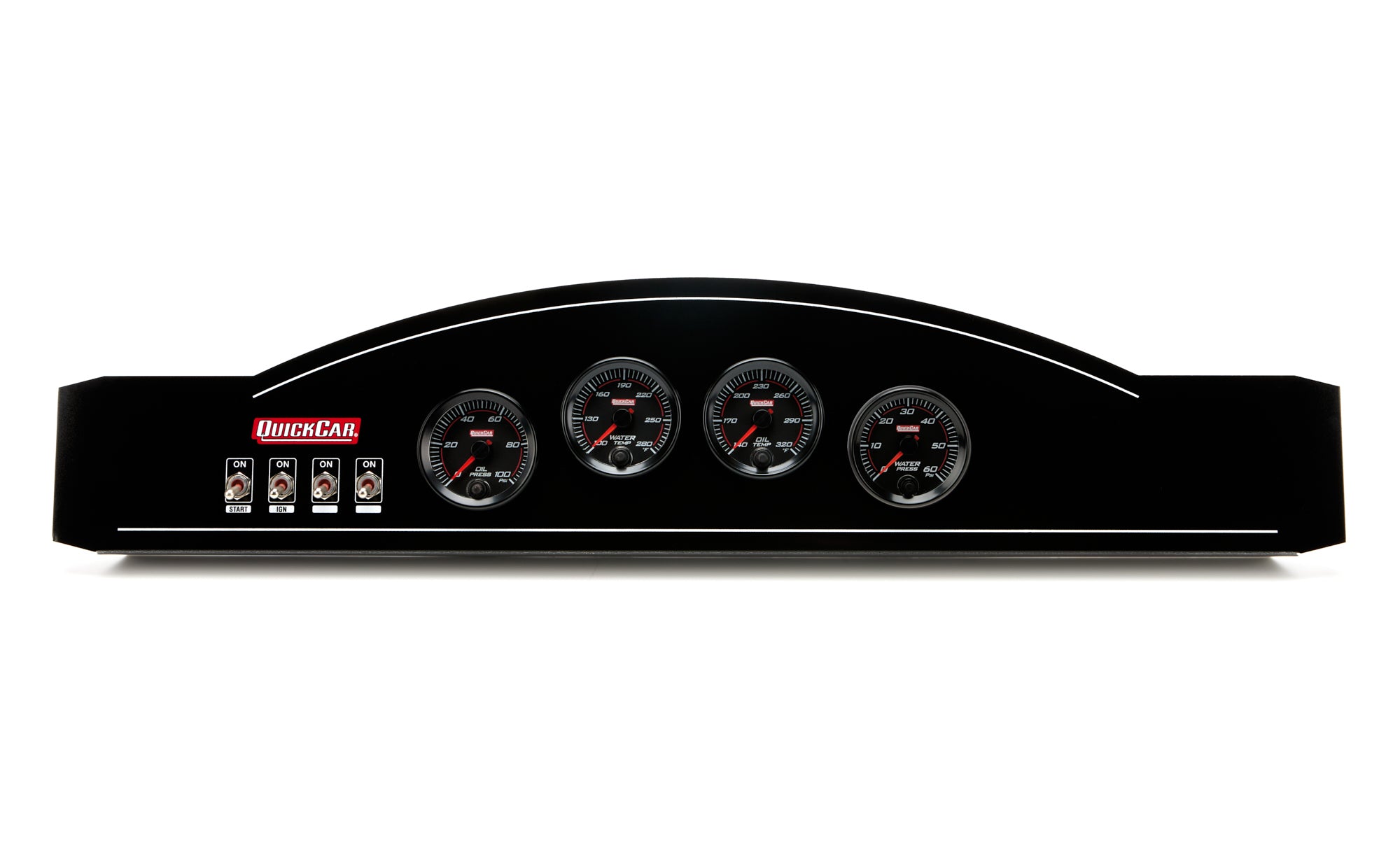 QuickCar Racing Products Dash Panel Assembly Redline Single Ignition Dual Pickup Oil Pressure Oil Temperature Water Pressure Water Temperature 2-5/8 Inch Black Face