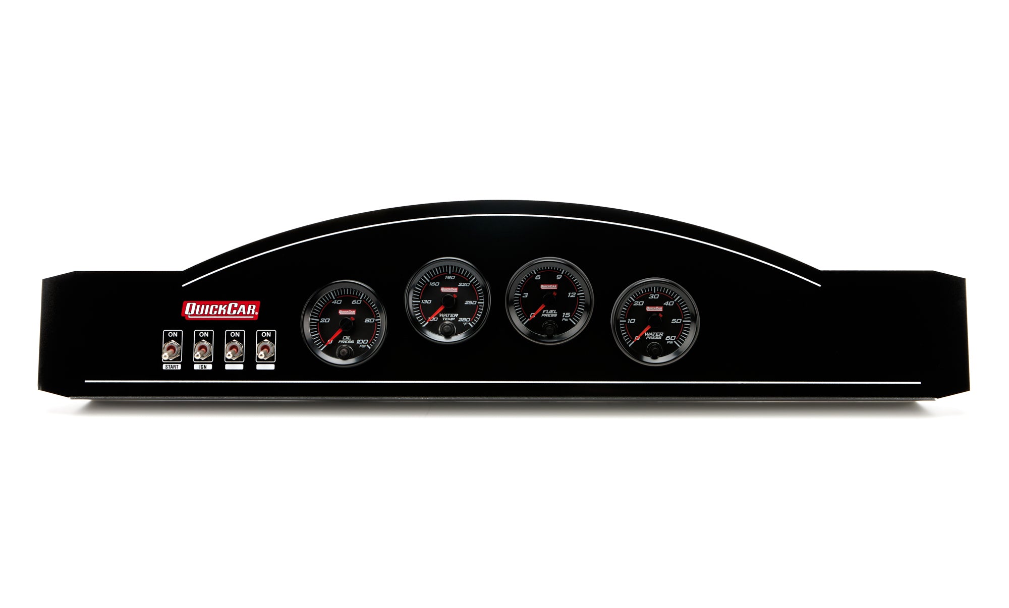 QuickCar Racing Products Dash Panel Assembly Redline Single Ignition Dual Pickup with Fuel, Oil, Water Pressure and Temperature Gauges
