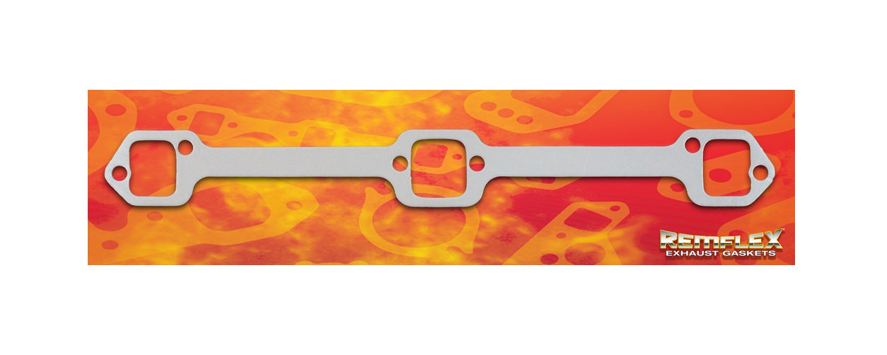 Remflex Exhaust Gasket Set for Cadillac V8 365-429, 3 Port, 1.875 x 1.500 Inch Square Port, 0.125 Inch Thickness, Graphite Material