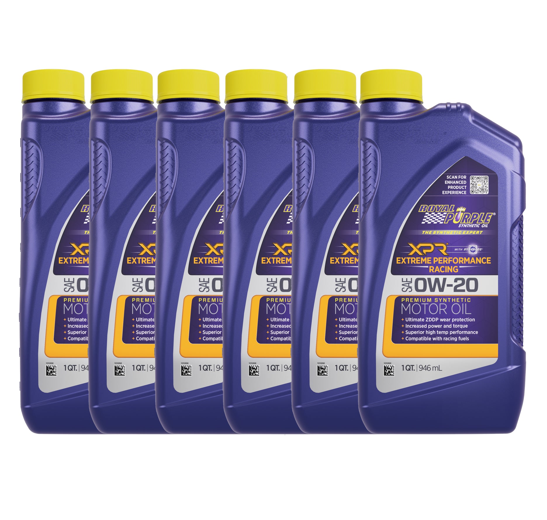 Royal Purple 06008 XPR 0W20 Synthetic Racing Oil, 1 Quart Bottle, Set of 6