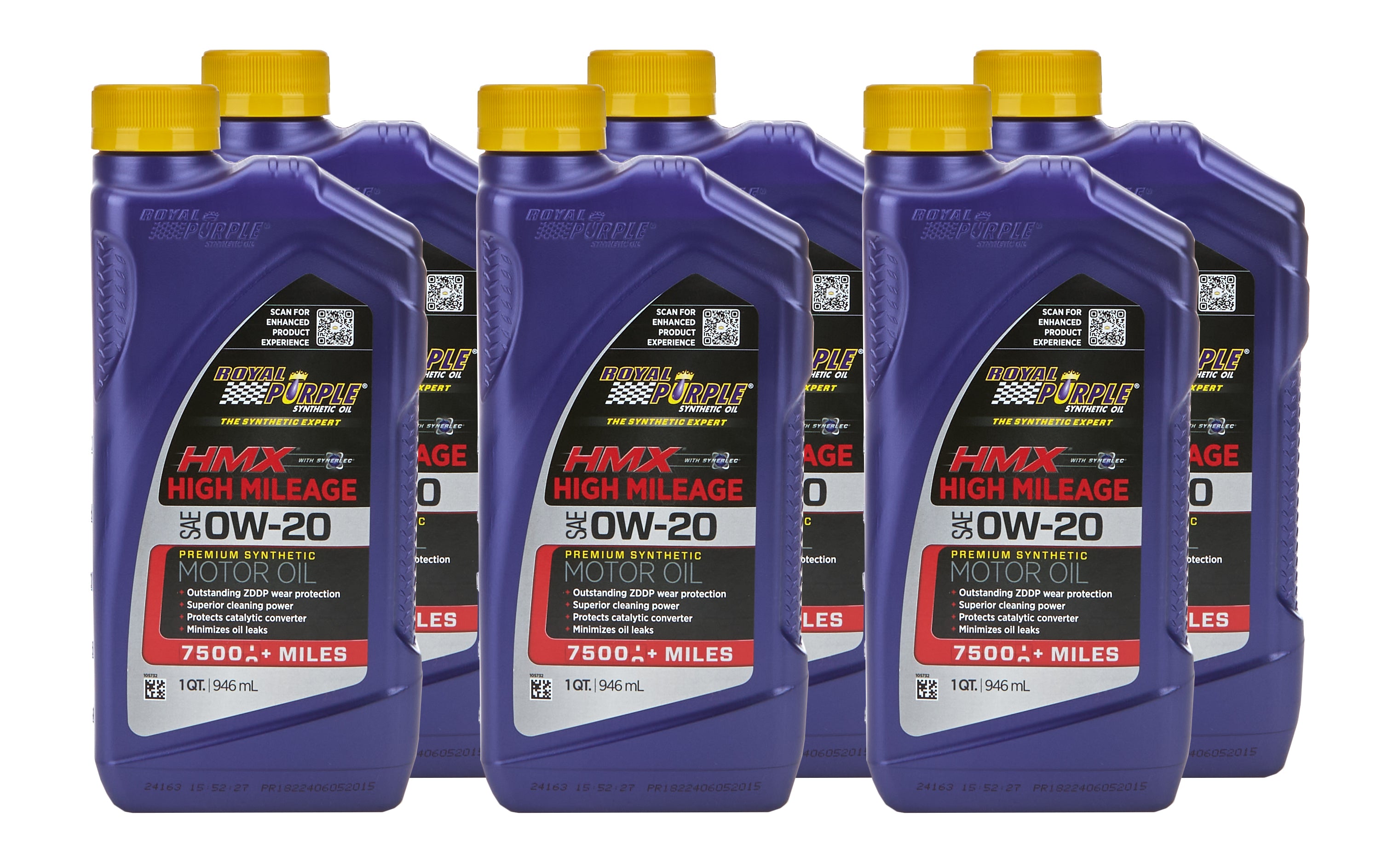 Royal Purple 11901 HMX High Mileage 0W20 Synthetic Motor Oil - 1 Quart Bottles (Set of 6)