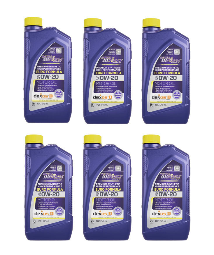 Royal Purple 11915 Euro Formula 0W20 Synthetic Motor Oil, 1 Quart Bottle, Case of 6