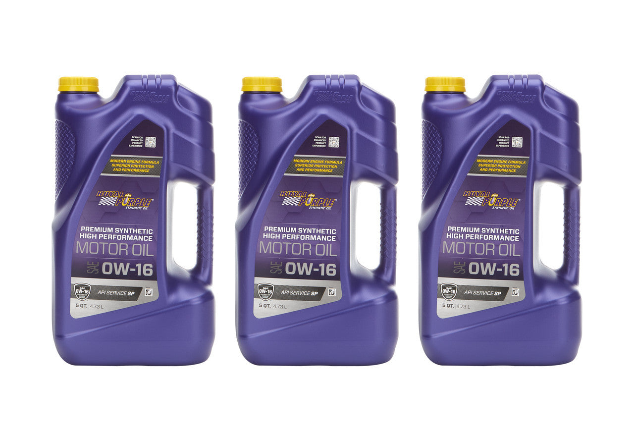 Royal Purple 53016 0W16 High Performance Synthetic Motor Oil, 5 Quart Jug, Set of 3