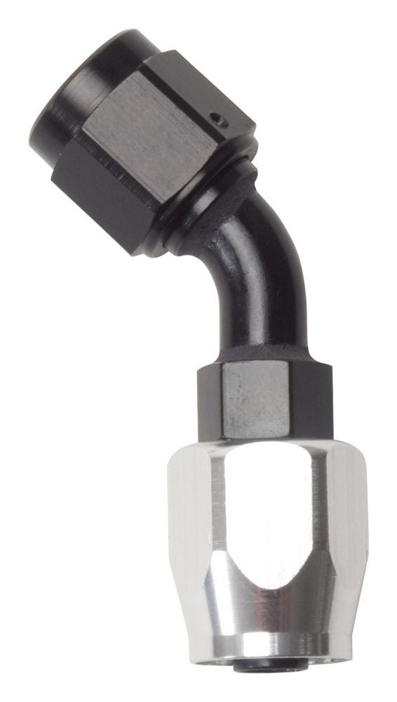 Russell 610093 - #6 45 Degree Full Flow Hose Fitting with 6 AN Female Connection, Aluminum Black and Silver Anodized