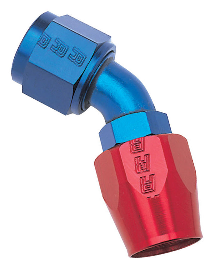 Russell #610100 Full Flow 45 Degree Hose End Fitting for 8 AN Hose, Aluminum Blue and Red Anodized