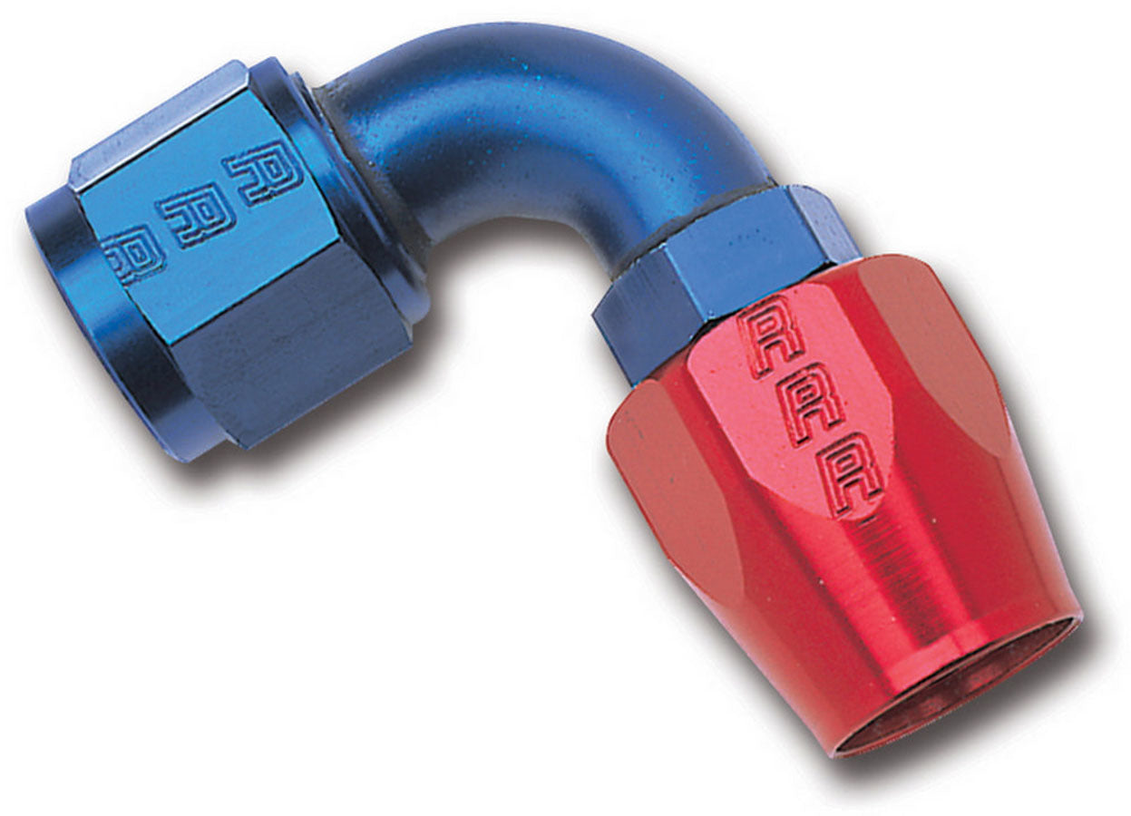 Russell 610160 Full Flow 90 Degree Hose End Fitting for 6 AN Hose and Female Connection, Aluminum Blue and Red Anodized