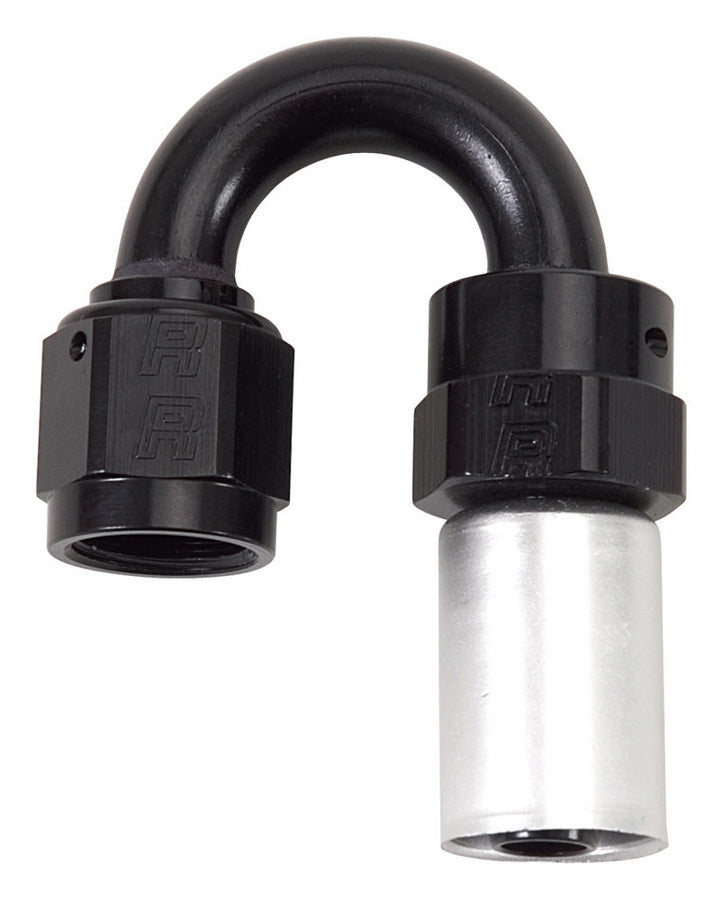 Russell #610513 6AN 180 Degree Crimp-On Hose End Fitting Aluminum Black and Silver Anodized