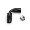 Russell 611223 6AN 90-Degree Hose End to EFI 3/8 Inch Push-On Quick Disconnect Aluminum Black Anodized