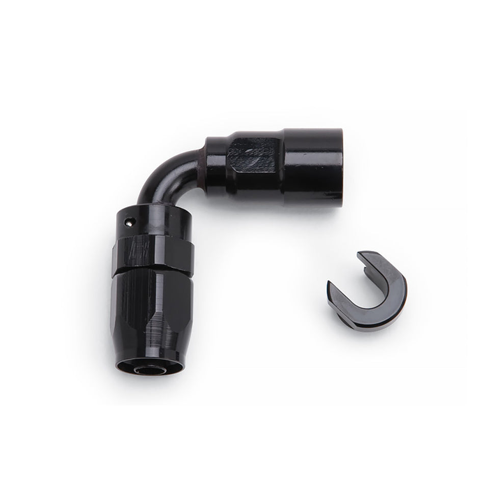 Russell 611223 6AN 90-Degree Hose End to EFI 3/8 Inch Push-On Quick Disconnect Aluminum Black Anodized