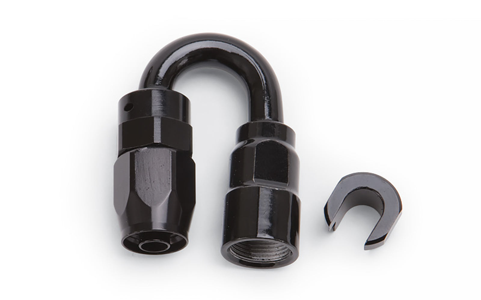 Russell 611233 3/8 Inch EFI Push-On Fitting for 6AN Hose, 180 Degree Hose End, Aluminum Black Anodized