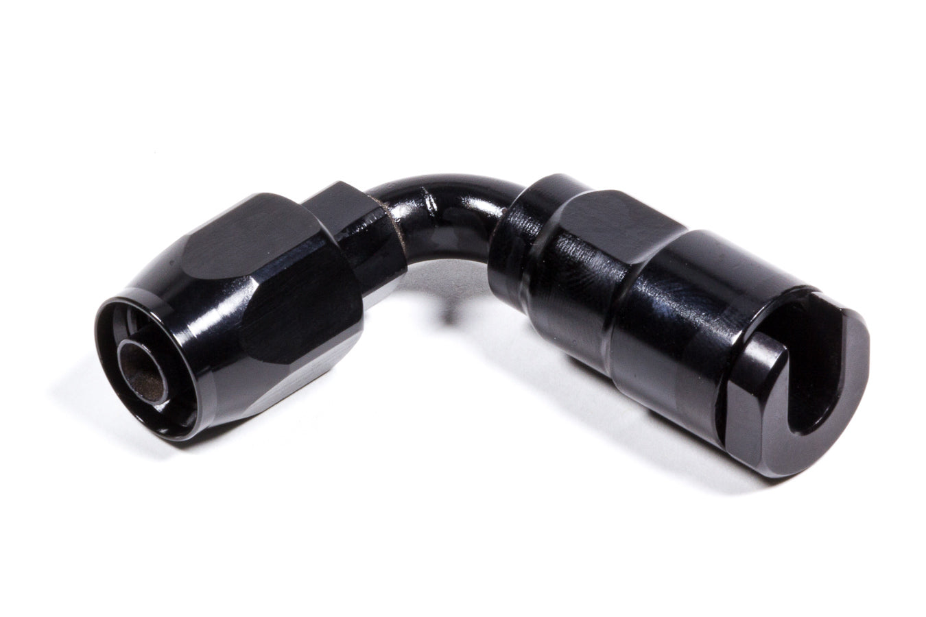 Russell 611273 6AN EFI Push-On Fitting with 90-Degree Hose End and 5/16 Inch SAE Female Quick Disconnect, Black Anodized Aluminum