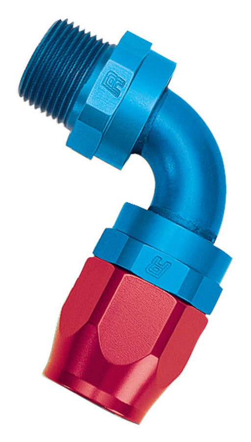 Russell 612090 90 Degree Full Flow Hose End with 6 AN to 1/4 Inch NPT Male Swivel Aluminum Blue/Red Anodized