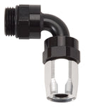 Russell #612463 Full Flow Swivel Hose End Fitting with 90 Degree Bend for 6 AN Hose and Male O-Ring Connection, Aluminum, Black and Silver Anodized