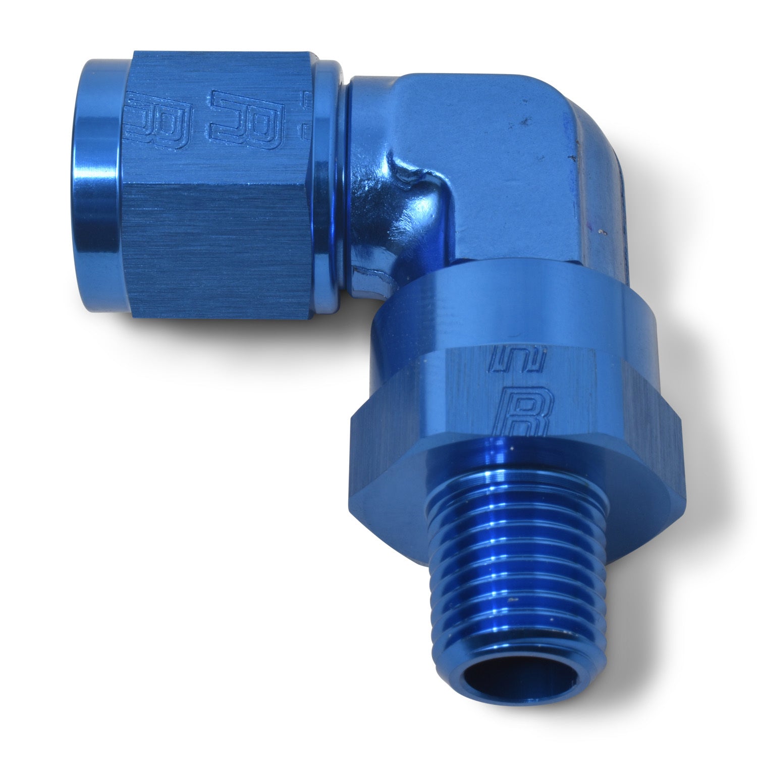 Russell 614026 6AN to 3/8 Inch NPT Male Swivel Adapter with 90 Degree Bend, Blue Anodized Aluminum