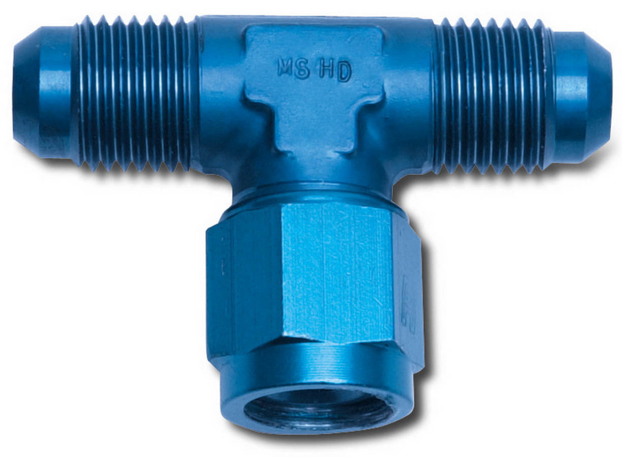 Russell 614306 6AN Female Swivel Tee Fitting in Blue Anodized Aluminum