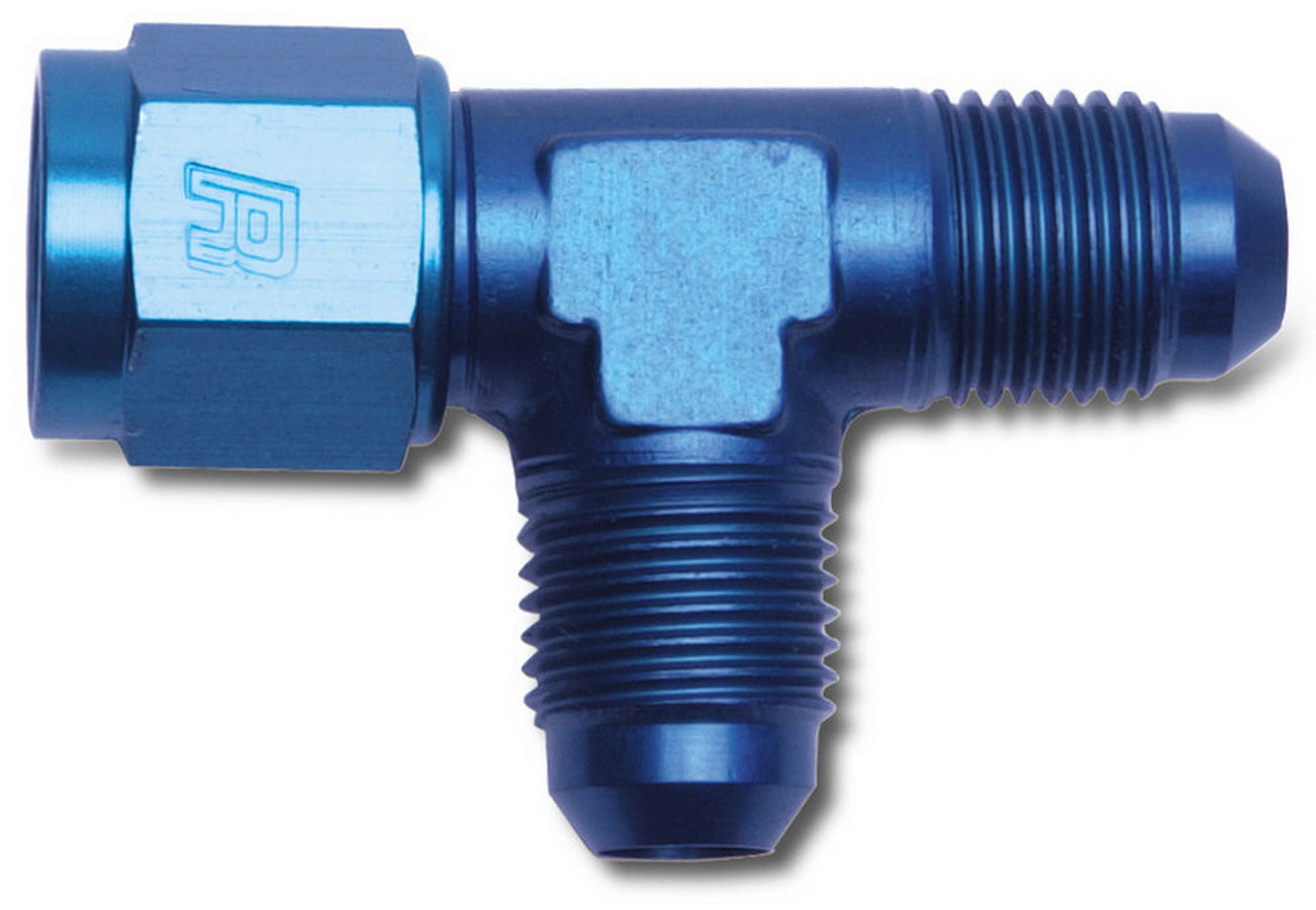 Russell 614406 6AN Female Swivel on the Run Tee with 6AN Male Fittings, Aluminum, Blue Anodized