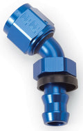 Russell #624080 45 Degree Twist-Lok Hose End with 6 AN Female Fitting and 6 AN Hose Barb in Aluminum Blue Anodized