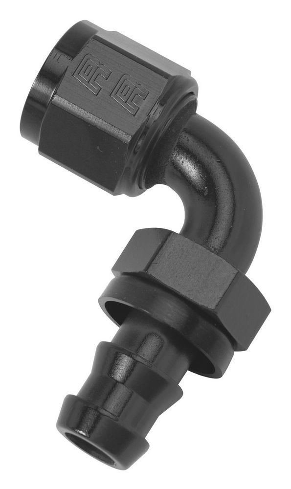 Russell 624183 Twist-Lok Hose End Connector with 90 Degree Angled Fitting for 10 AN Hose Barb and Female Thread, Black Anodized Aluminum