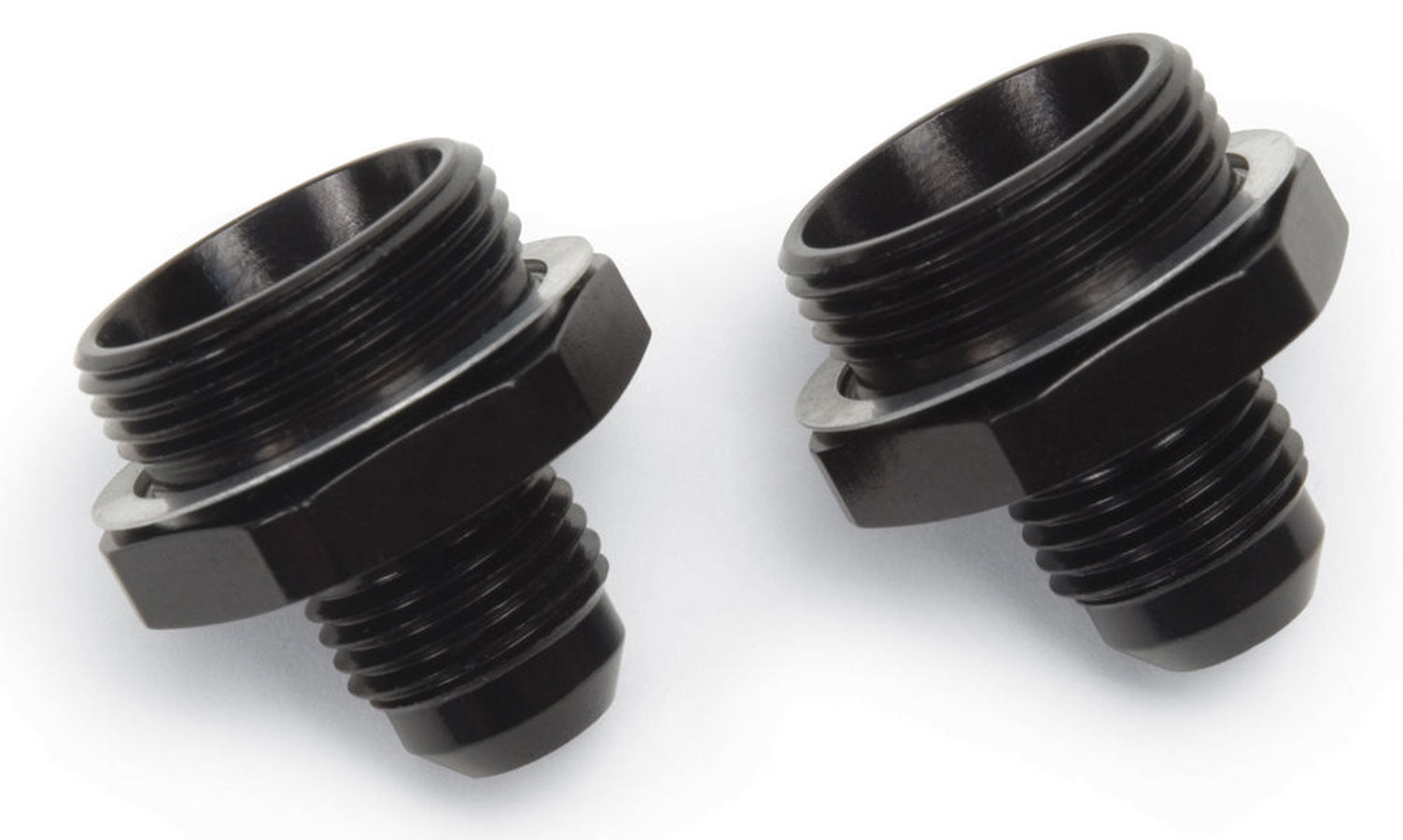Russell Carburetor Inlet Fitting, Part Number 640223, 6 AN Male to 7/8-20 Male, Aluminum, Black Anodized, Pair