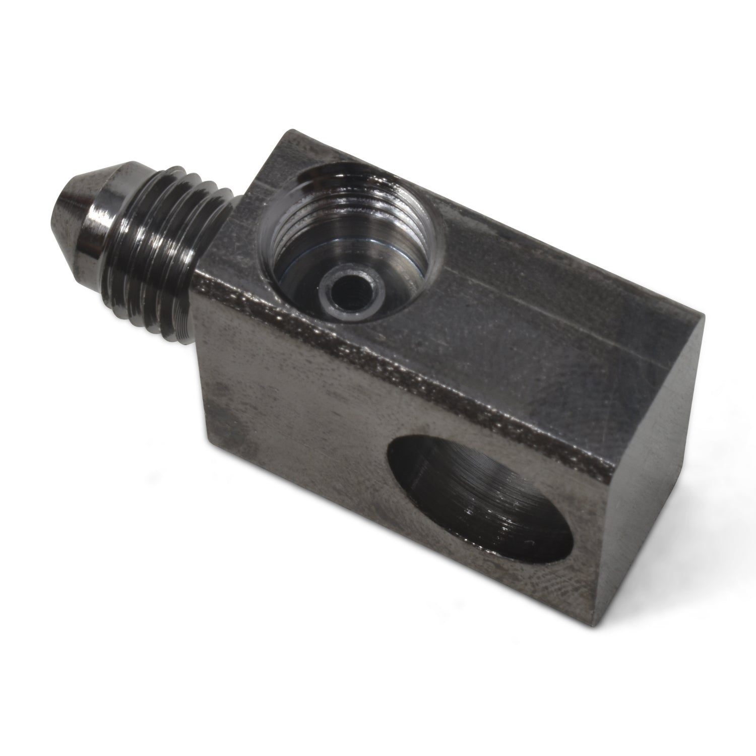 Russell 640503 3/8 Inch Female to Female to 3AN Brake Tee Adapter in Steel with Black Oxide Finish