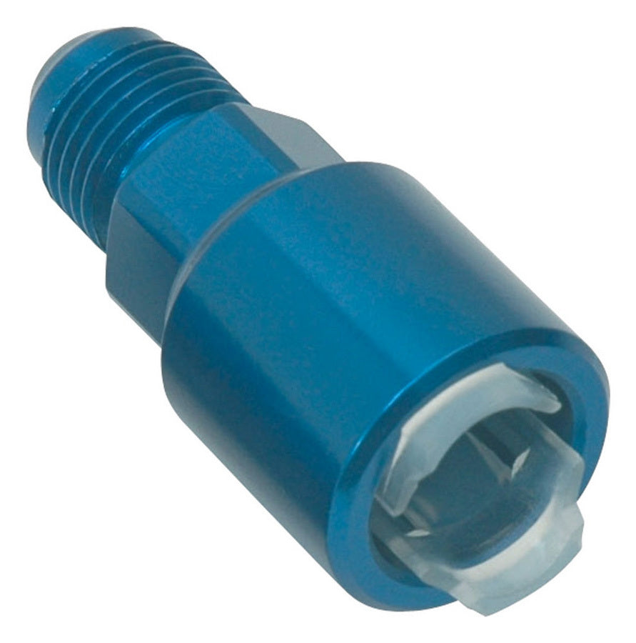 Russell Fuel Rail Fitting 640860 #6 to 5/16 Inch SAE Hard Tube Aluminum Blue Anodized