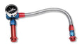 Russell #641100 Carburetor Fuel Line Kit with Gauge for Holley 4150, 3/8 Inch NPT Female Inlet, Dual 7/8-20 Inch Male Outlets, Braided Stainless Steel Hose, Blue, Red, Silver