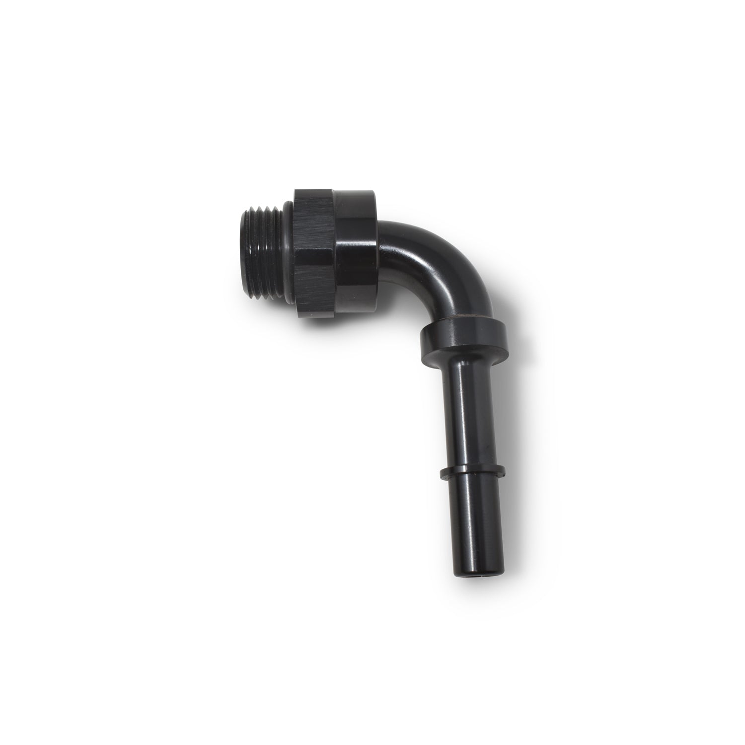 Russell 644053 Fuel Line Adapter Fitting 90 Degree 6AN Male O-Ring to 3/8 Inch SAE Male Quick Disconnect Aluminum Black Anodized