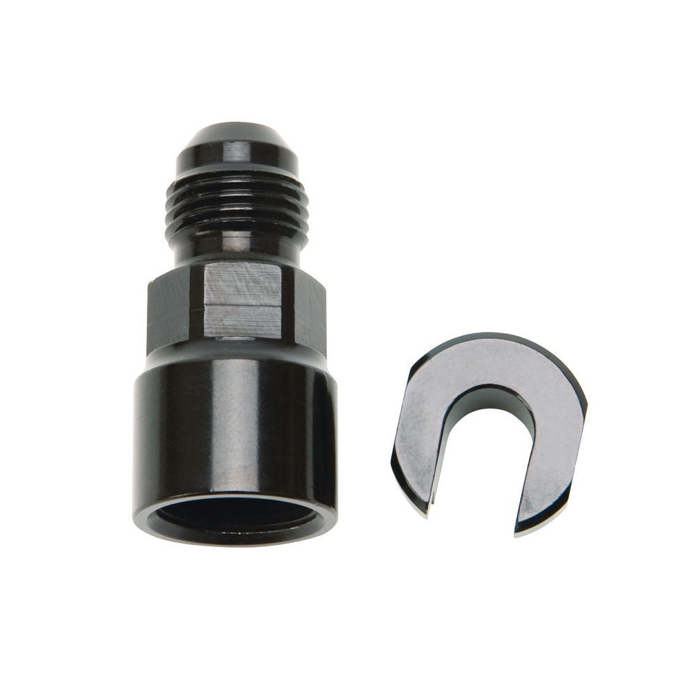 Russell EFI Adapter Fitting -6AN Male to 3/8 Inch SAE Quick Disconnect Aluminum Black Anodized