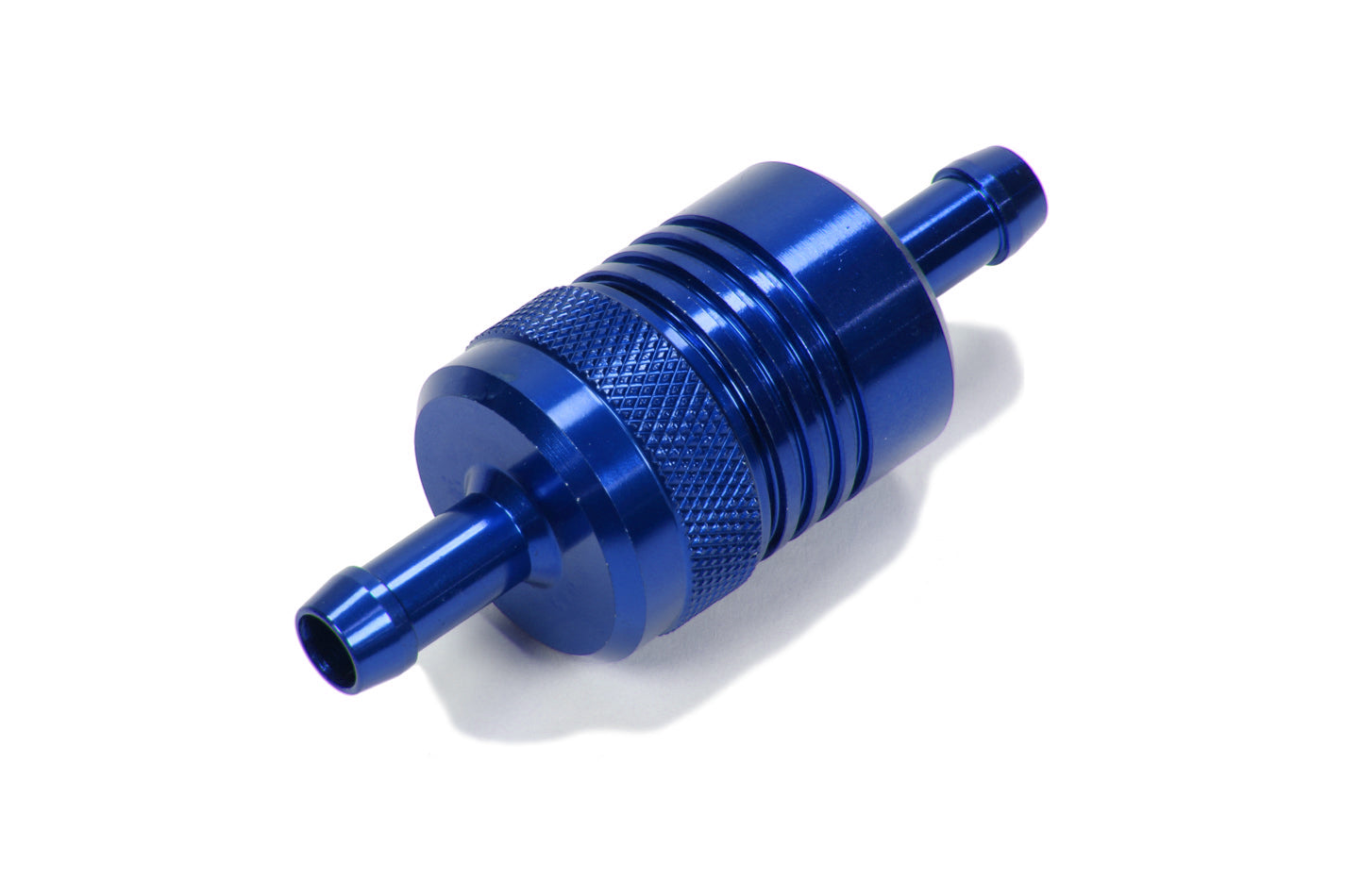 Russell Fuel Filter 645080 In-Line 40 Micron Sintered Bronze Element with 5/16 Inch Hose Barb Connections, Blue Anodized Aluminum Body