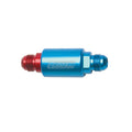 Russell 650100 Competition Series Inline Fuel Filter 3-1/4 Inch, 40 Micron Stainless Element, 8 AN Male Inlet and Outlet, Blue and Red Anodized Aluminum