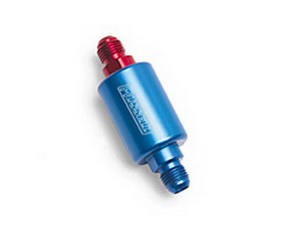 Russell 650130 Competition Series In-Line Fuel Filter, 40 Micron Stainless Element, 6 AN Male Inlet and Outlet, Aluminum Blue/Red Anodized Finish