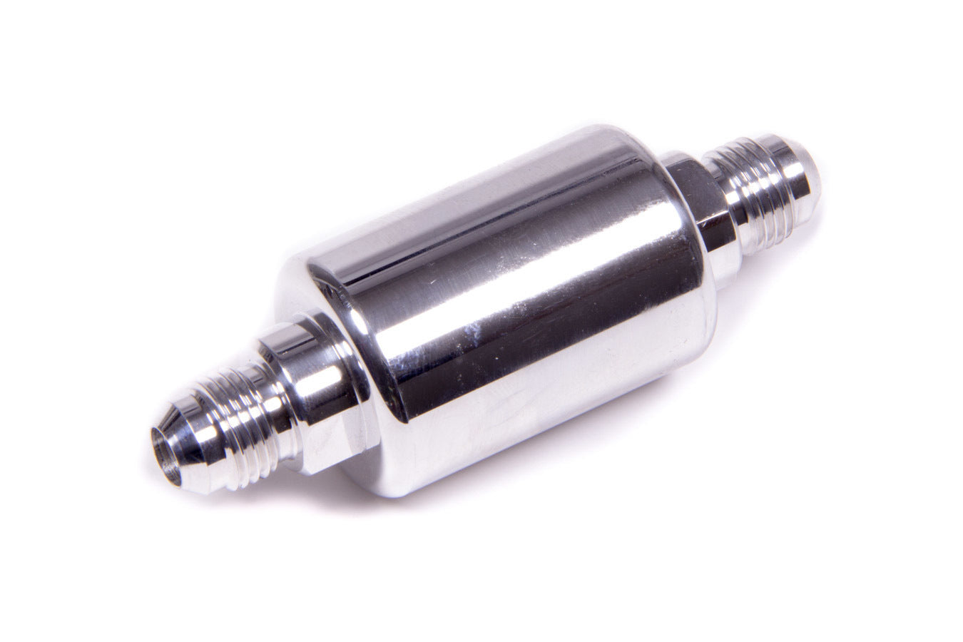 Russell 650140 Competition Series In-Line Fuel Filter with Stainless Element, 6 AN Male Inlet and Outlet, Polished Aluminum, 40 Micron